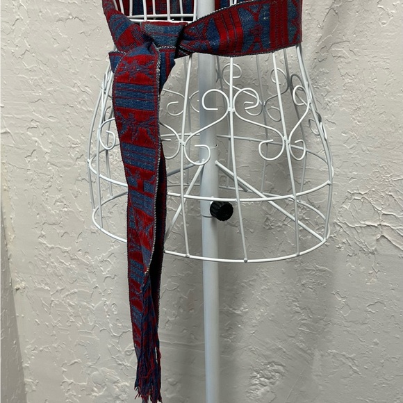 Vintage Red and Denim Blue Women's Tapestry Tie Belt - Picture 5 of 5